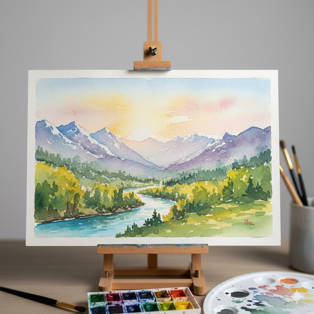 Watercolor landscape painting